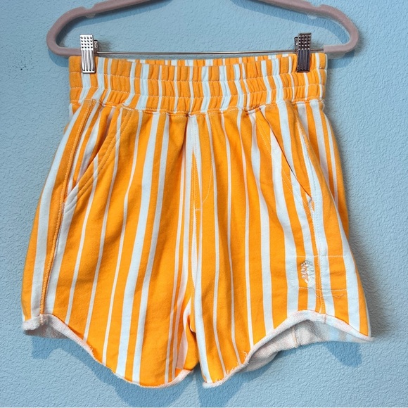 Free People FP Movement All Star Sweat Shorts Newport Stripe Orange White Sz S - Picture 1 of 6